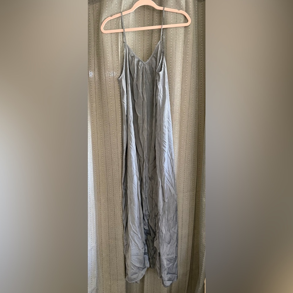 Light Gray Slip Maxi Dress with Spaghetti Straps